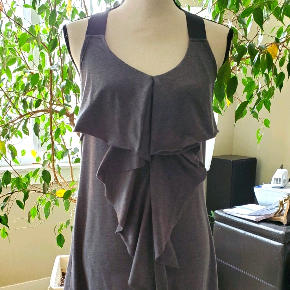 EUC- Beautiful Ruffled Dark Gray Swim Cover Dress